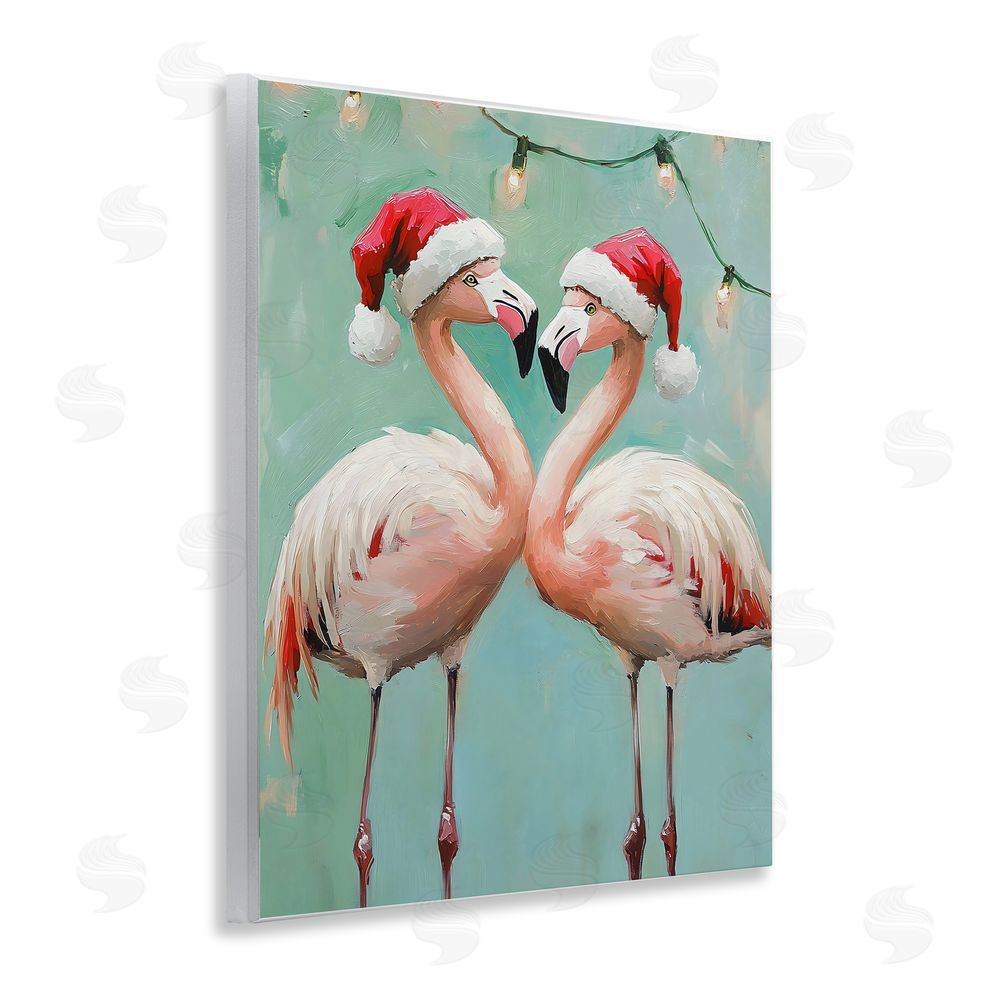 The Prints Vibe Christmas Flamingos in Santa Hats Wooden Wall Plaque Art Print