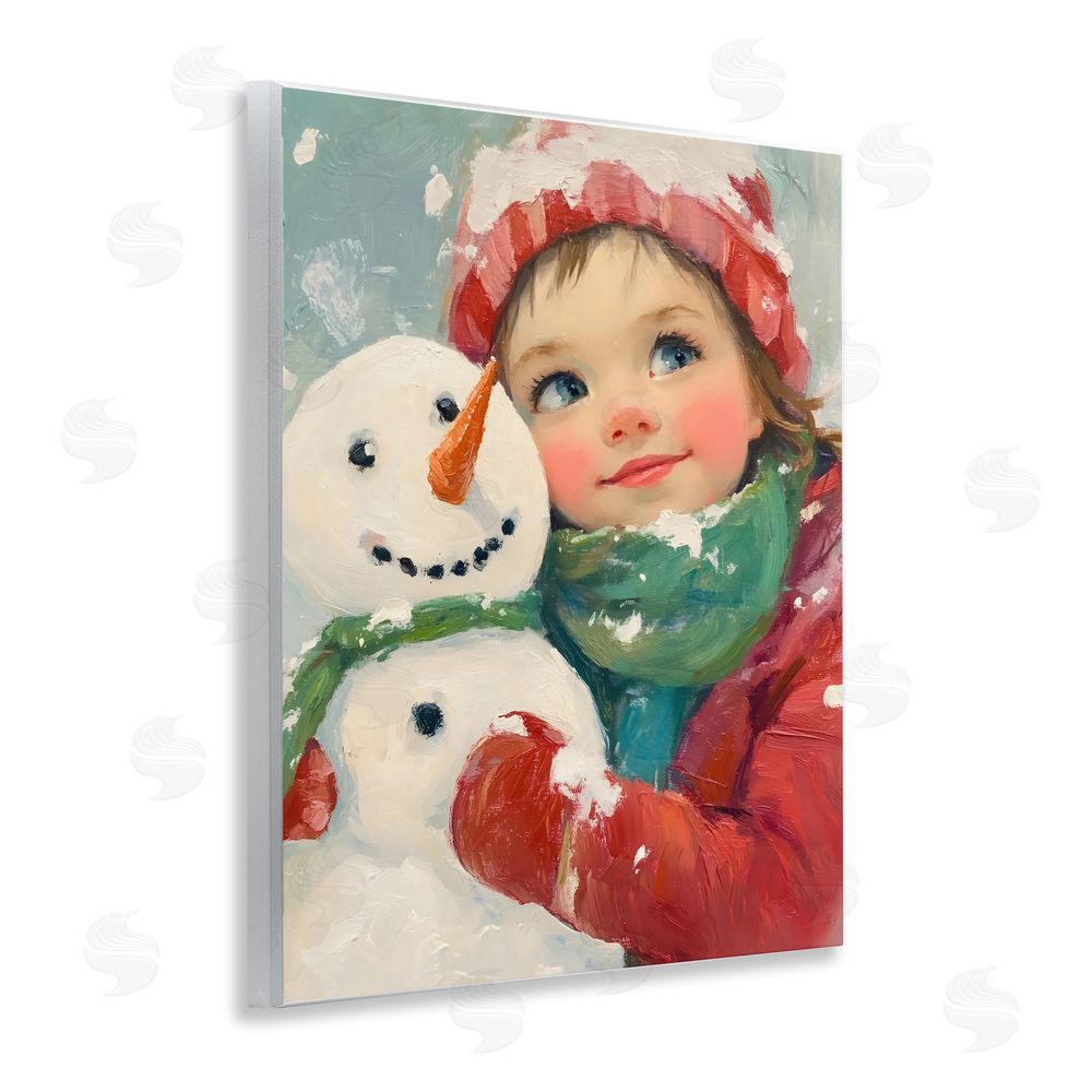 The Prints Vibe Christmas Girl & Snowman Embrace Wall Plaque with Fixed Lithograph Print