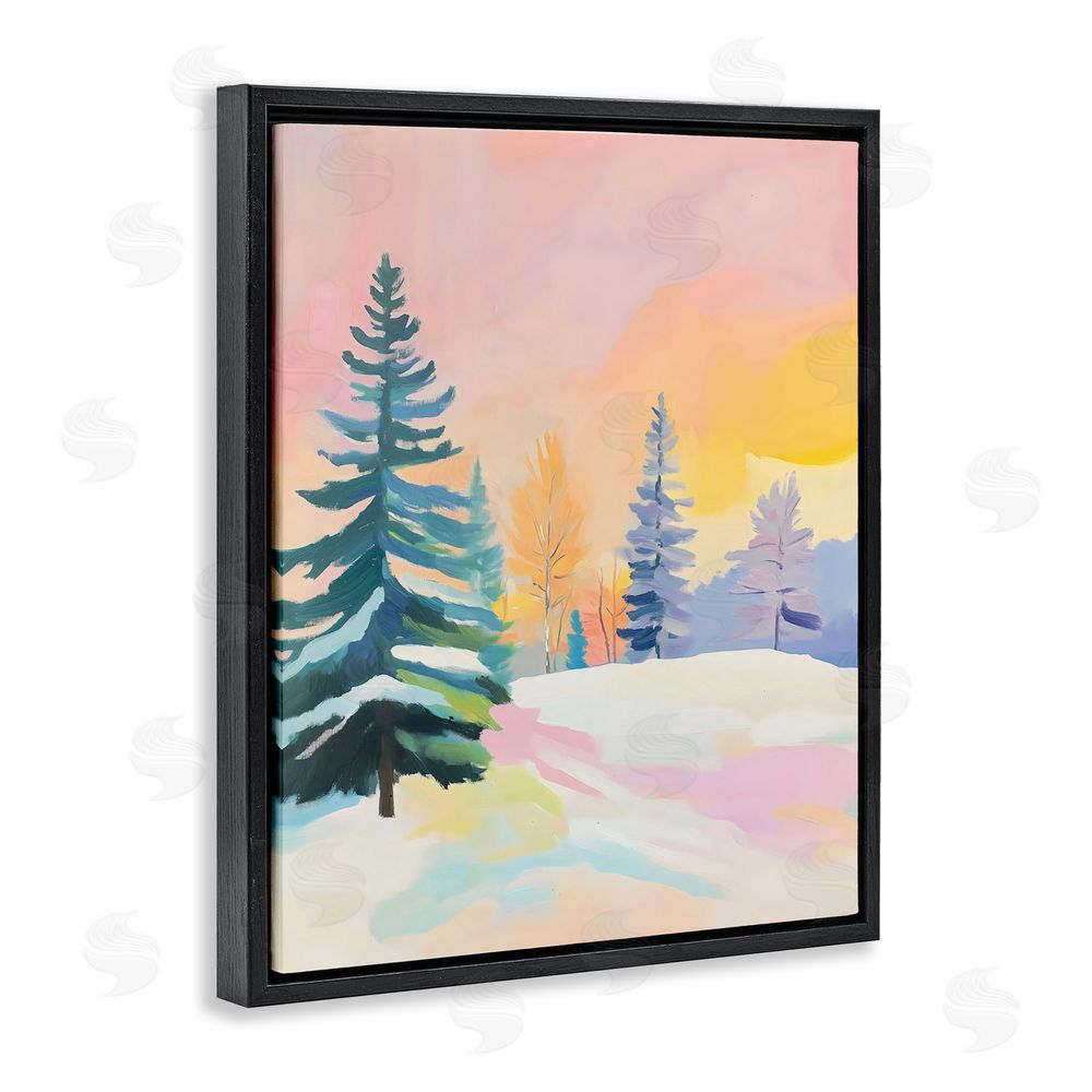 The Prints Vibe Winter Forest Snowscape in Pastels Black Floating Framed Canvas Wall Art Print