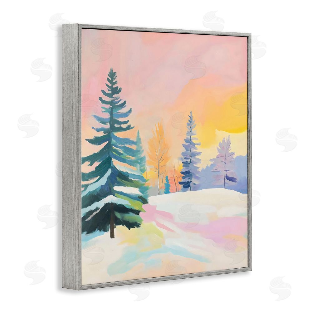 The Prints Vibe Winter Forest Snowscape in Pastels Gray Framed Giclee Wall Art Print