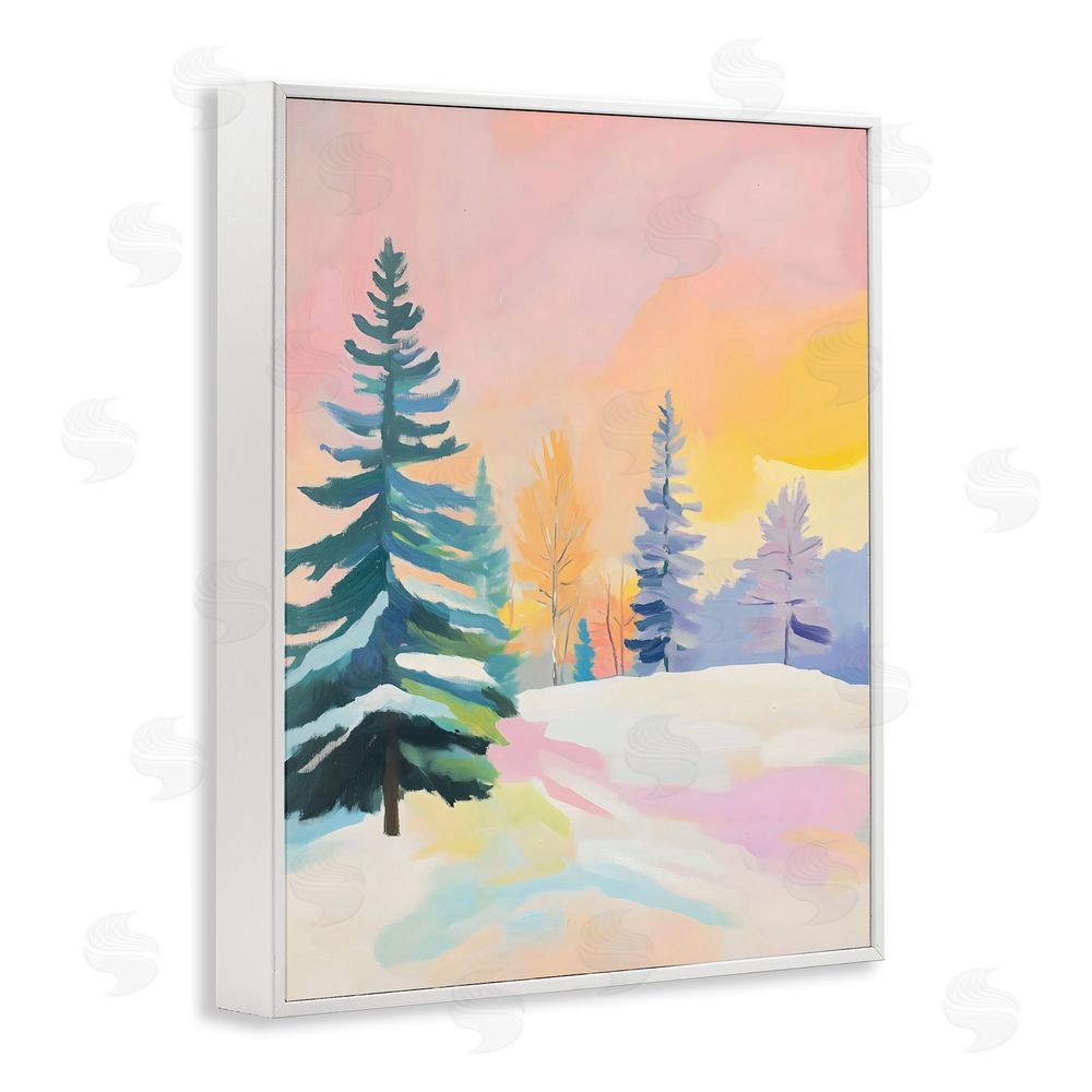 The Prints Vibe Winter Forest Snowscape in Pastels White Framed Giclee Wall Art Print
