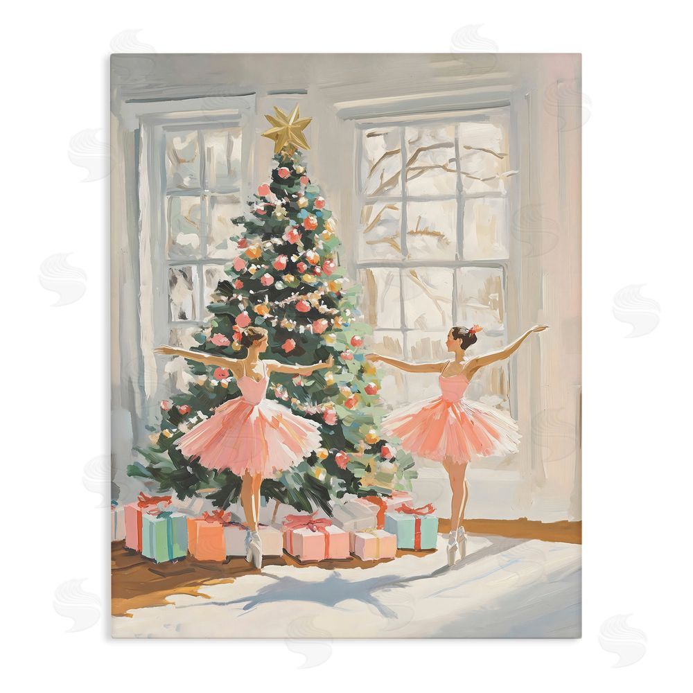 The Prints Vibe Christmas Ballerinas by the Tree Stretched Canvas Wall Art Print