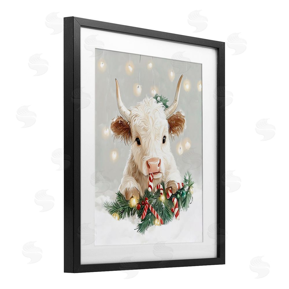 The Prints Vibe Christmas Cattle & Candy Canes Black Framed Print Under Glass Wall Art