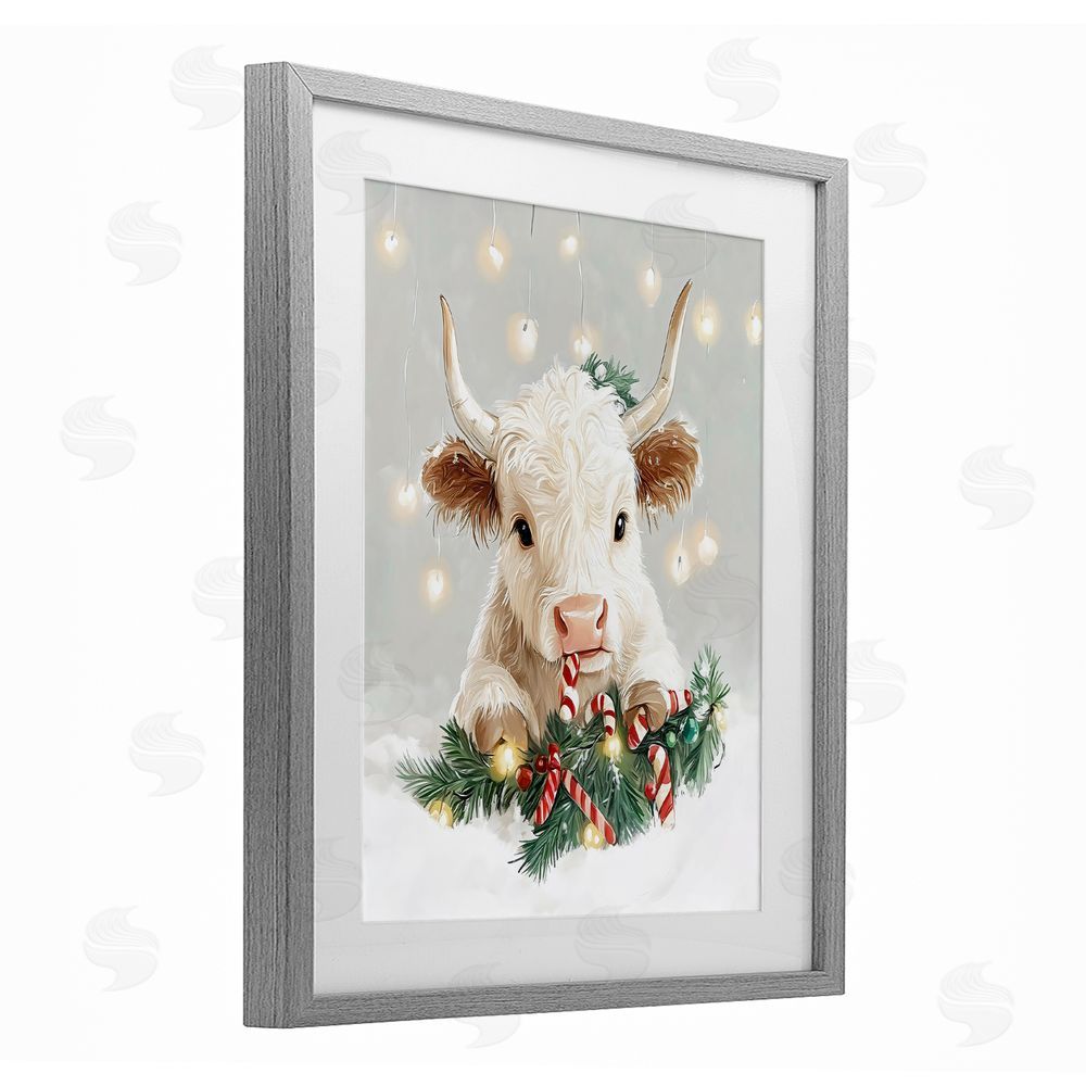 The Prints Vibe Christmas Cattle & Candy Canes Gray Framed Print Under Glass Wall Art