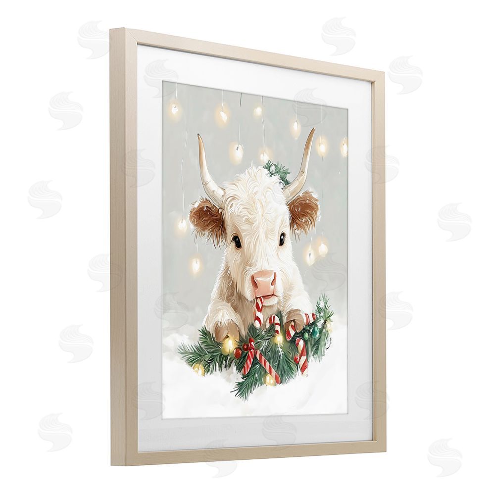 The Prints Vibe Christmas Cattle & Candy Canes Brown Framed Print Under Glass Wall Art