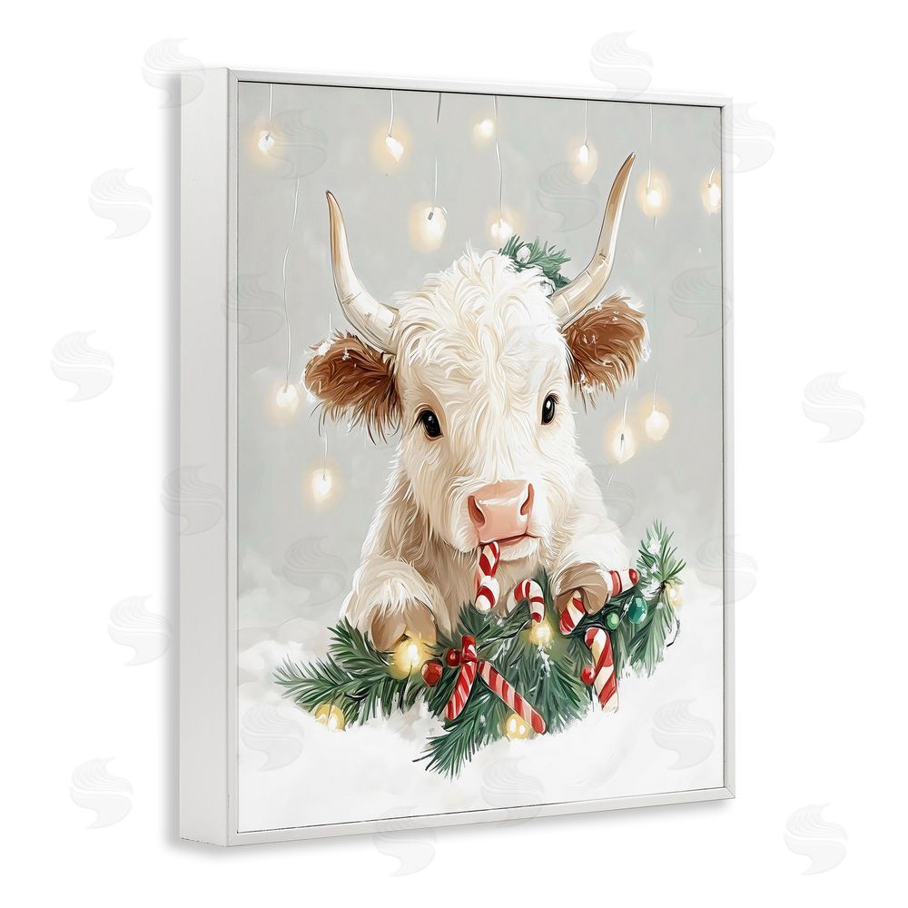 The Prints Vibe Christmas Cattle & Candy Canes White Framed Giclee Wall Art Print
