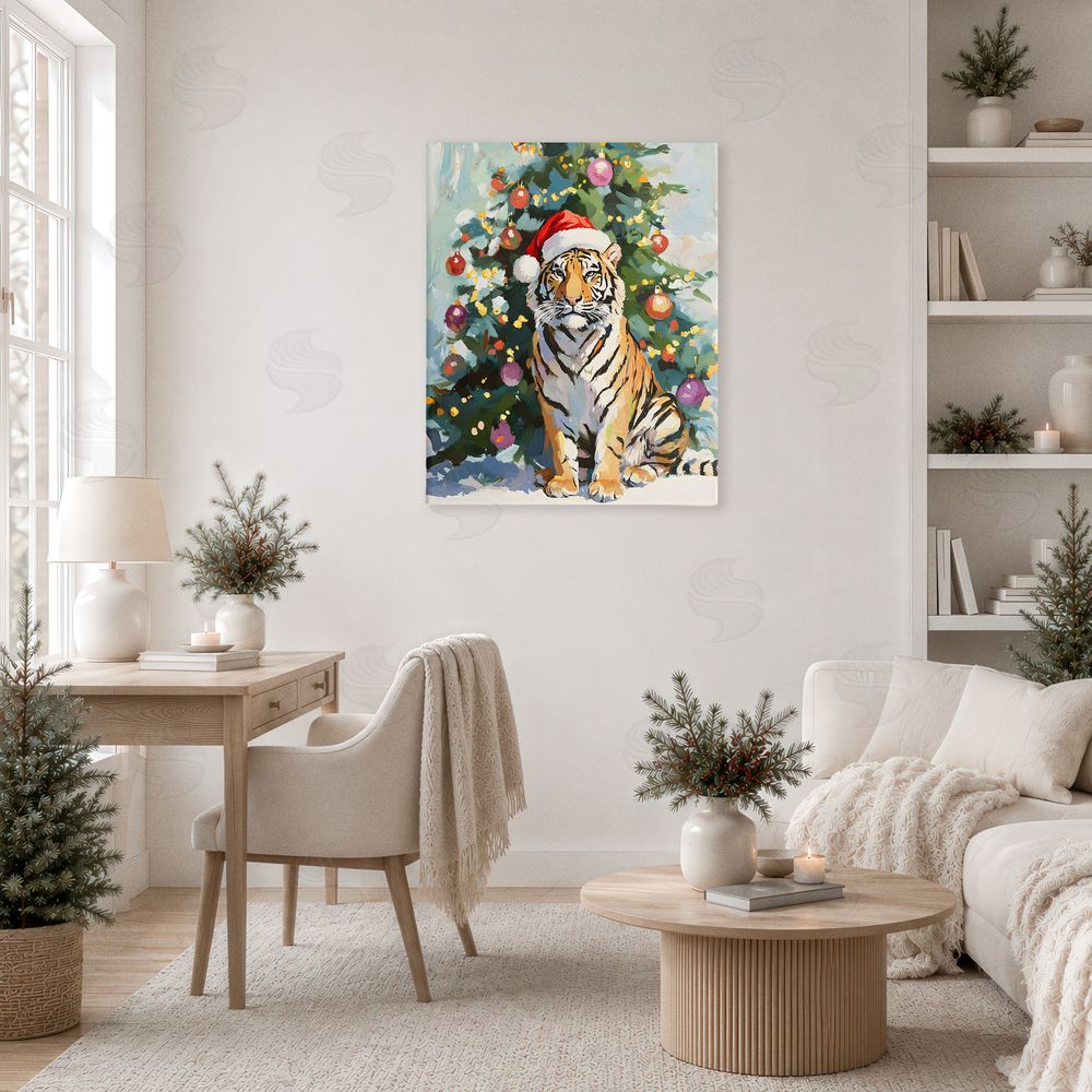 The Prints Vibe Christmas Tiger with Santa Hat