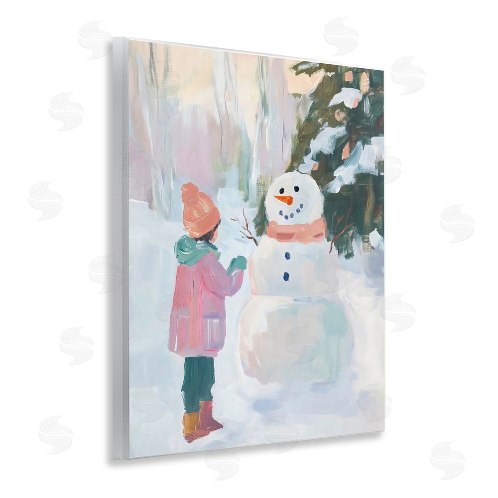 The Prints Vibe Girl & Snowman in Winter Wall Plaque Home Decor Art Print