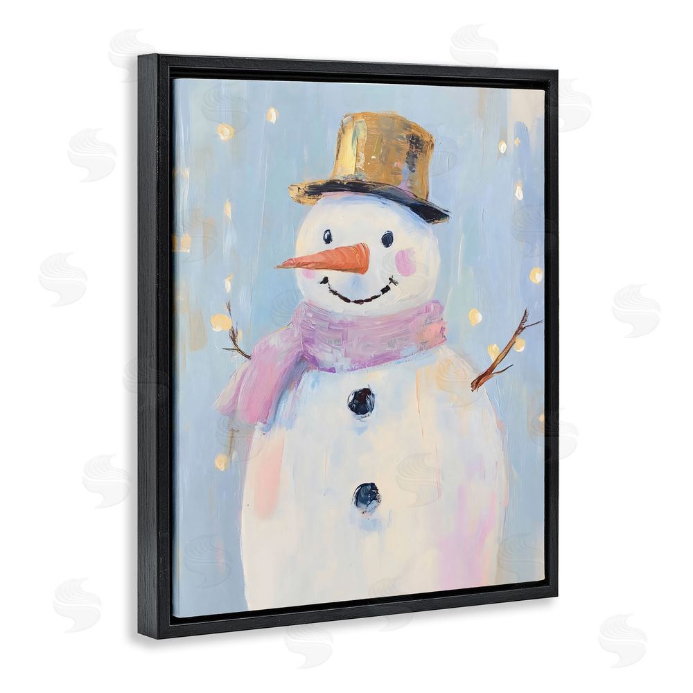 The Prints Vibe Cheerful Pastel Snowman Black Floating Frame Stretched Canvas Wall Art Print