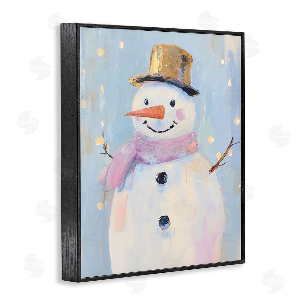 The Prints Vibe Cheerful Pastel Snowman Black Framed Giclee Wall Art Print