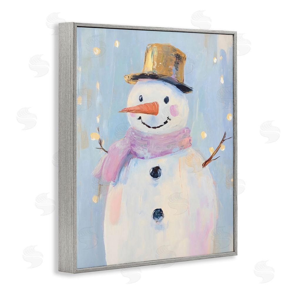 The Prints Vibe Cheerful Pastel Snowman Gray Framed Giclee Wall Art Print