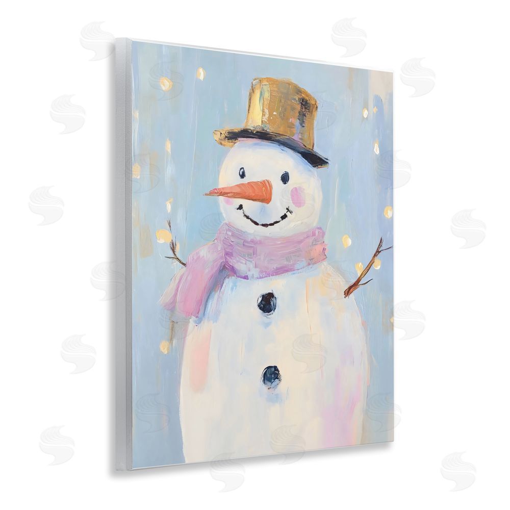 The Prints Vibe Cheerful Pastel Snowman Wall Plaque Art Print with White Foil Wrap
