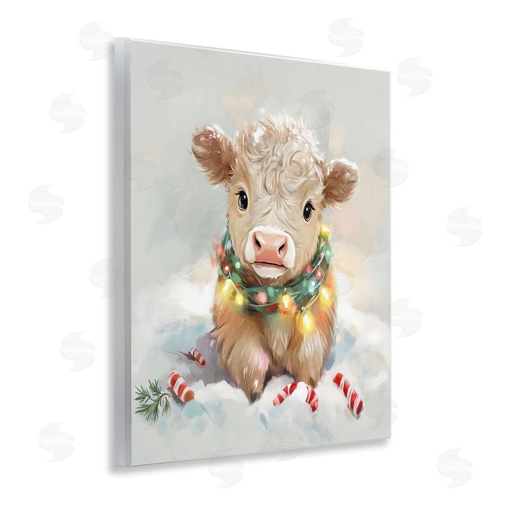 The Prints Vibe Christmas Highland Cow with Lights Wooden Wall Plaque Art Print