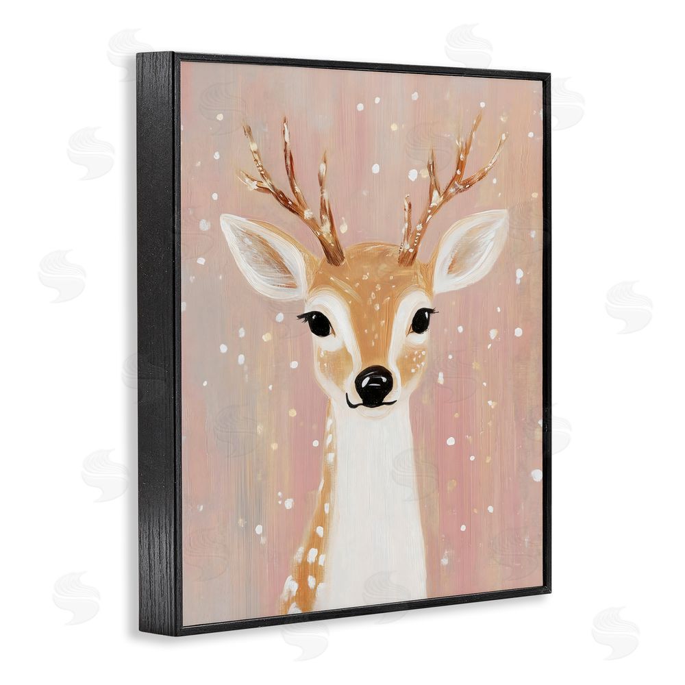 The Prints Vibe Blush Pink Deer with Snowflakes Black Framed Giclee Wall Art Print