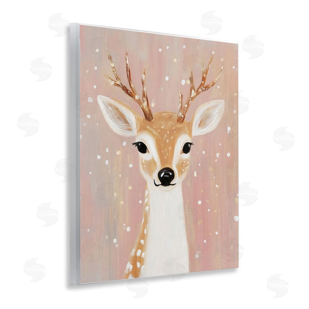 The Prints Vibe Blush Pink Deer with Snowflakes Wall Plaque Art Print with White Foil Wrap