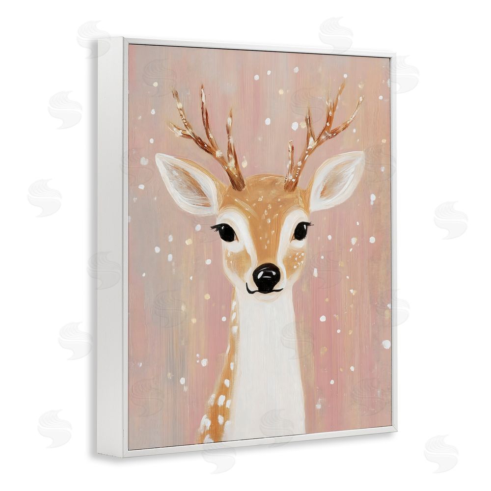 The Prints Vibe Blush Pink Deer with Snowflakes White Framed Giclee Wall Art Print