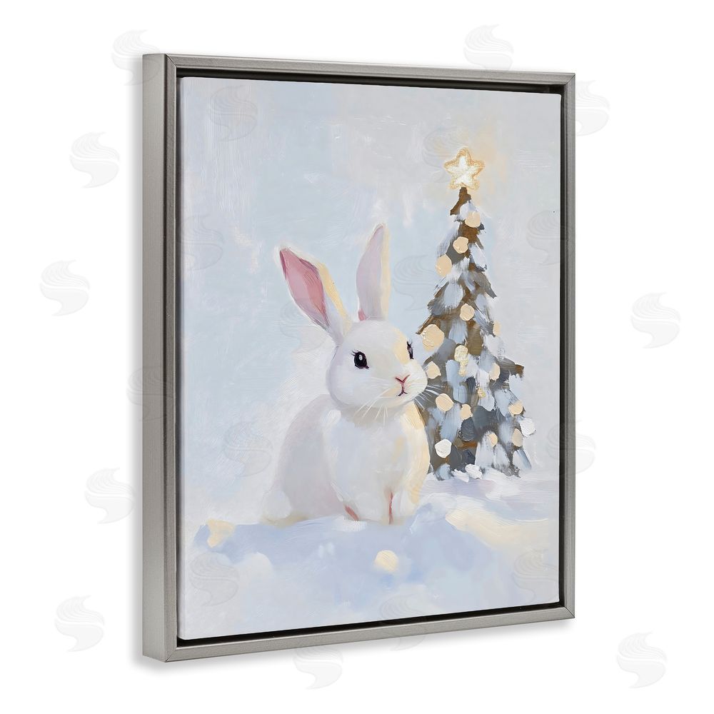 The Prints Vibe Christmas Bunny in Snow Pile Gray Floating Frame Canvas Wall Art Print