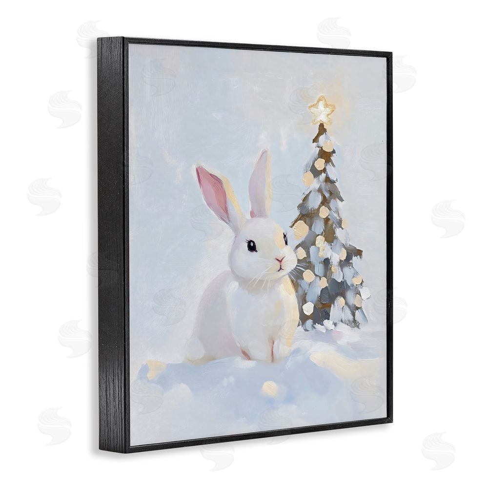 The Prints Vibe Christmas Bunny in Snow Pile Black Framed Giclee Wall Art Print