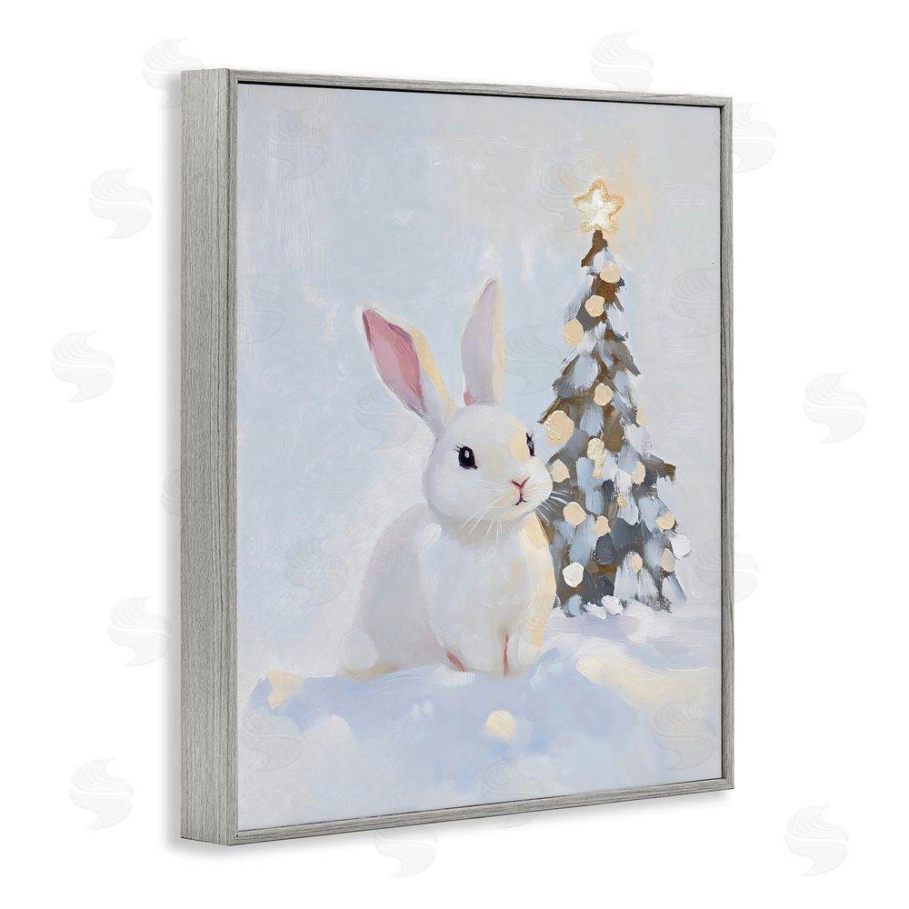 The Prints Vibe Christmas Bunny in Snow Pile Gray Framed Giclee Wall Art Print