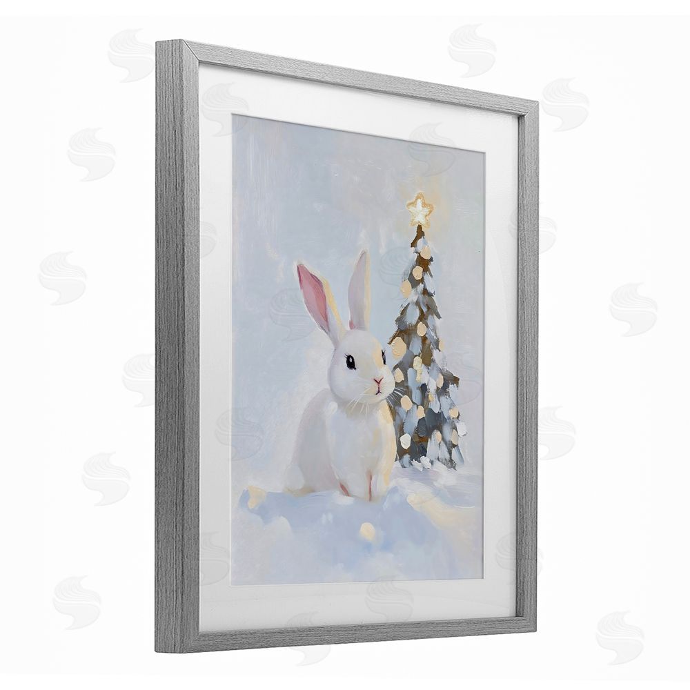 The Prints Vibe Christmas Bunny in Snow Pile Gray Framed Print Under Glass Wall Art