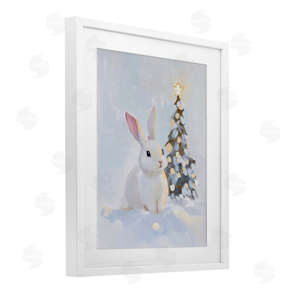 The Prints Vibe Christmas Bunny in Snow Pile White Framed Print Under Glass Wall Art