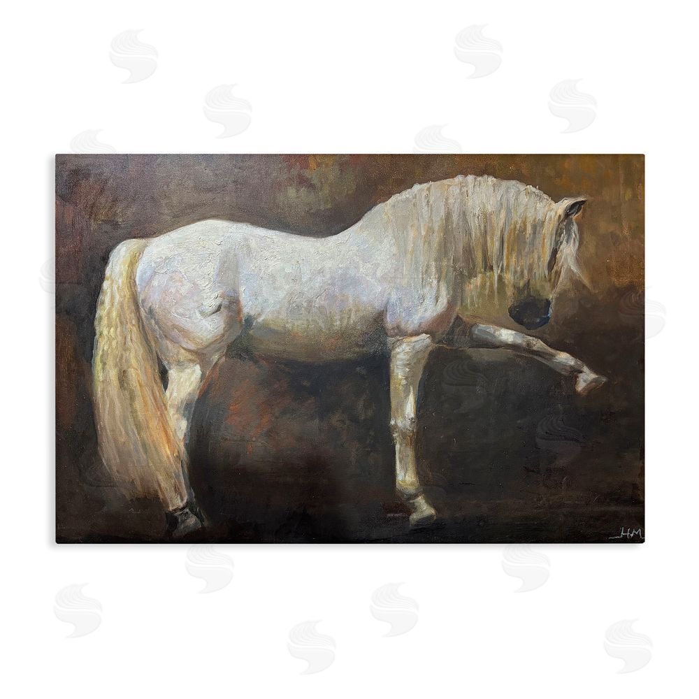 Hilary McCarthy Elegant White Stallion in Motion Stretched Canvas Wall Art