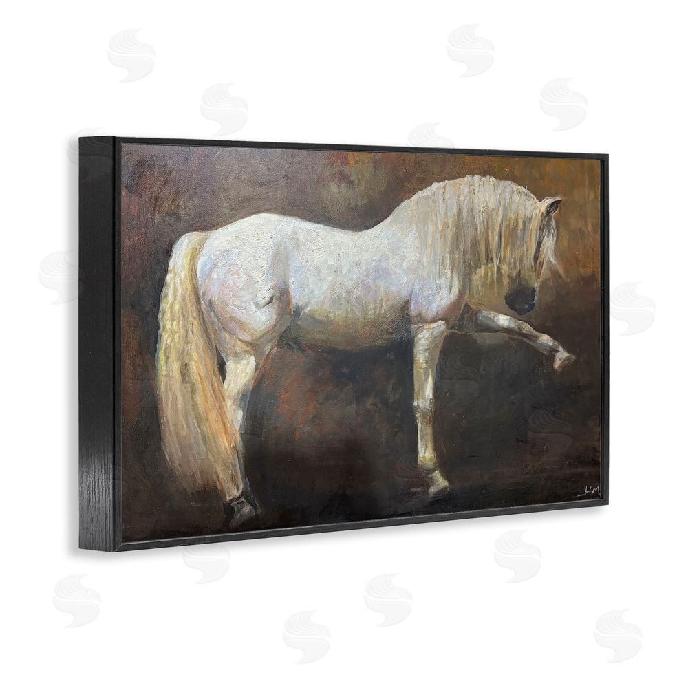 Hilary McCarthy Elegant White Stallion in Motion Black Framed Giclee Wall Art
