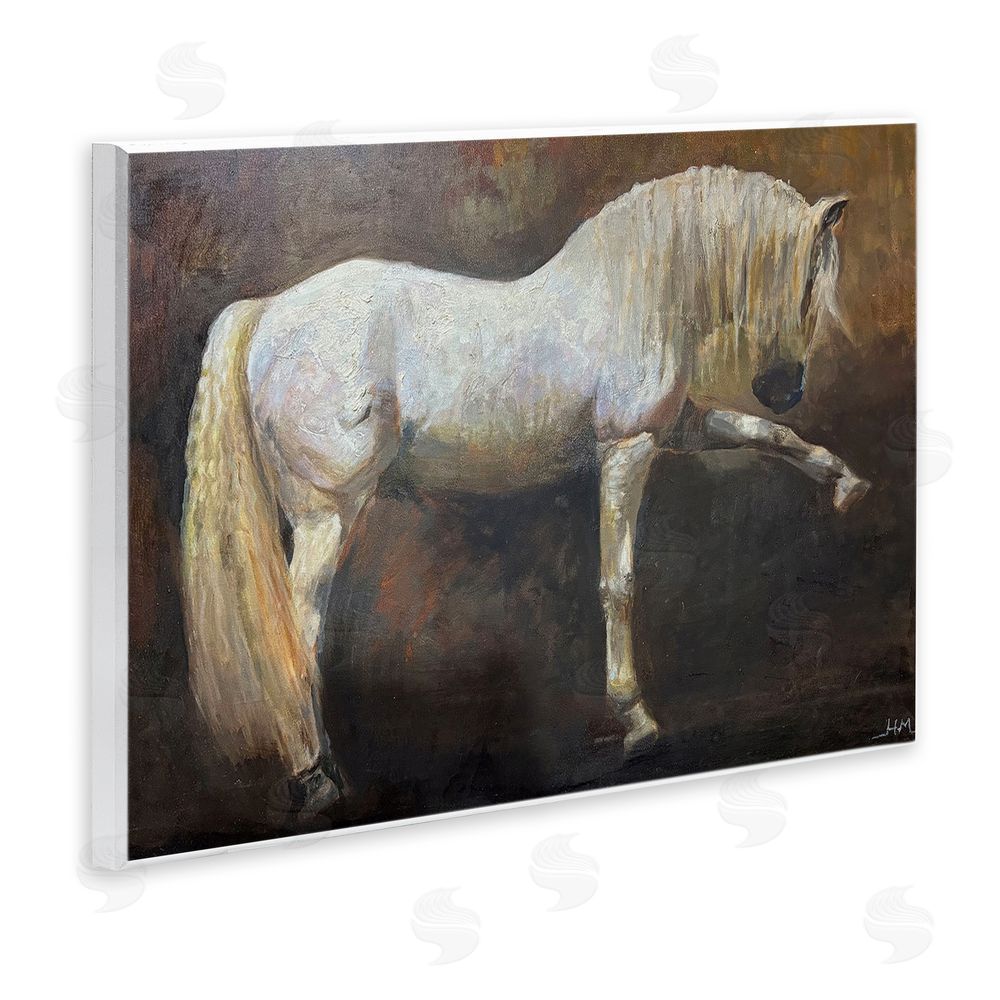 Hilary McCarthy Elegant White Stallion in Motion Wall Plaque Home Decor Art Print