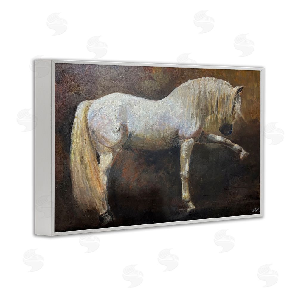 Hilary McCarthy Elegant White Stallion in Motion White Framed Giclee Wall Art