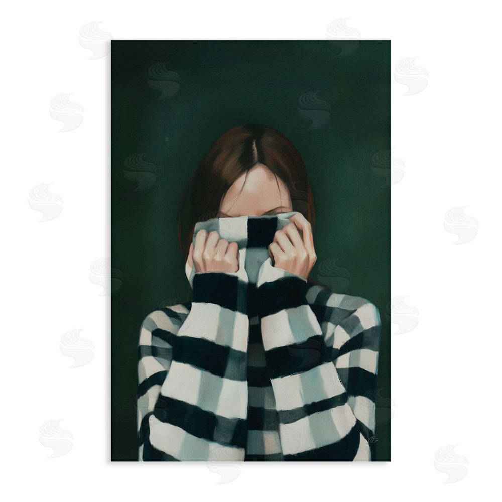 Ros Ruseva Warmed Striped Sweater Portrait Stretched Canvas Wall Art Print