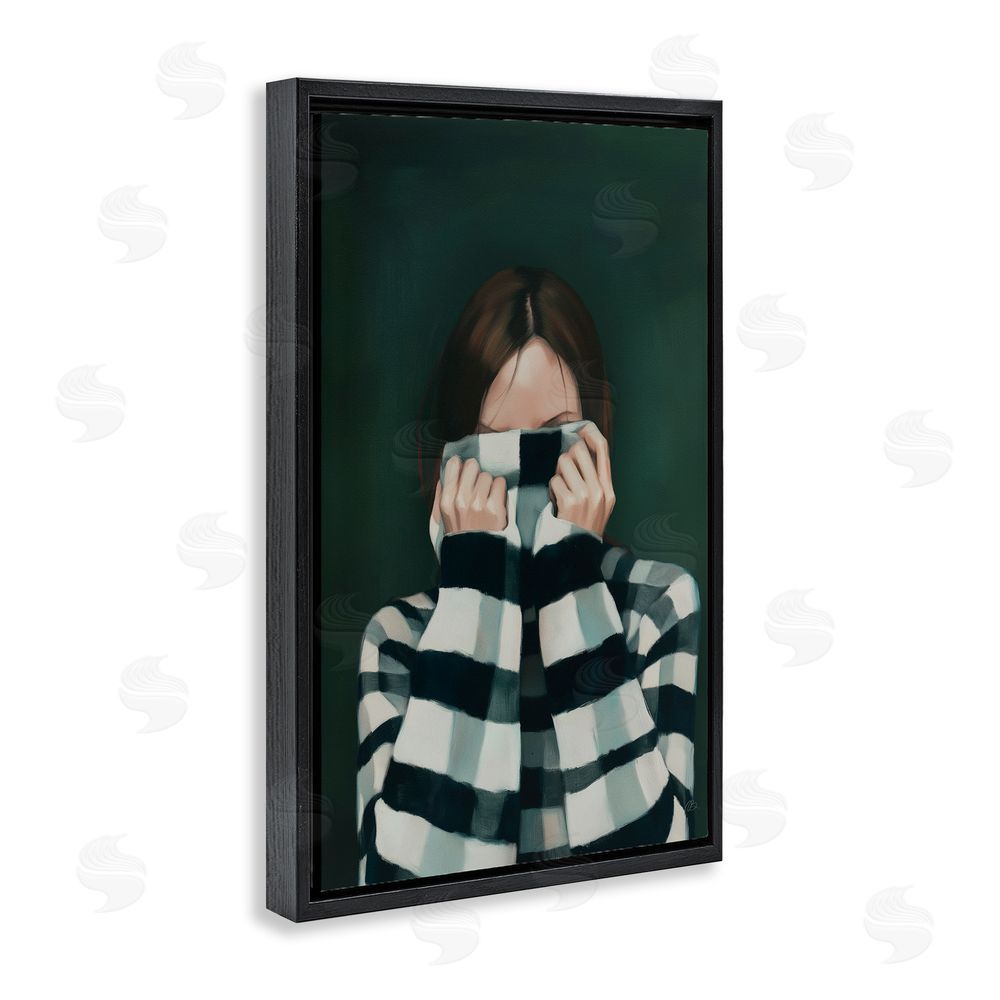 Ros Ruseva Warmed Striped Sweater Portrait Black Floating Framed Canvas Wall Art Print