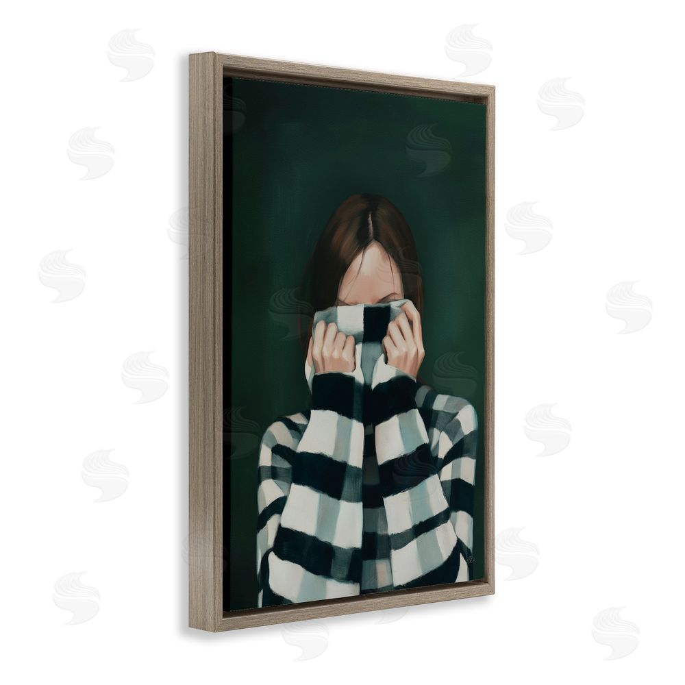 Ros Ruseva Warmed Striped Sweater Portrait Brown Floating Framed Canvas Wall Art Print
