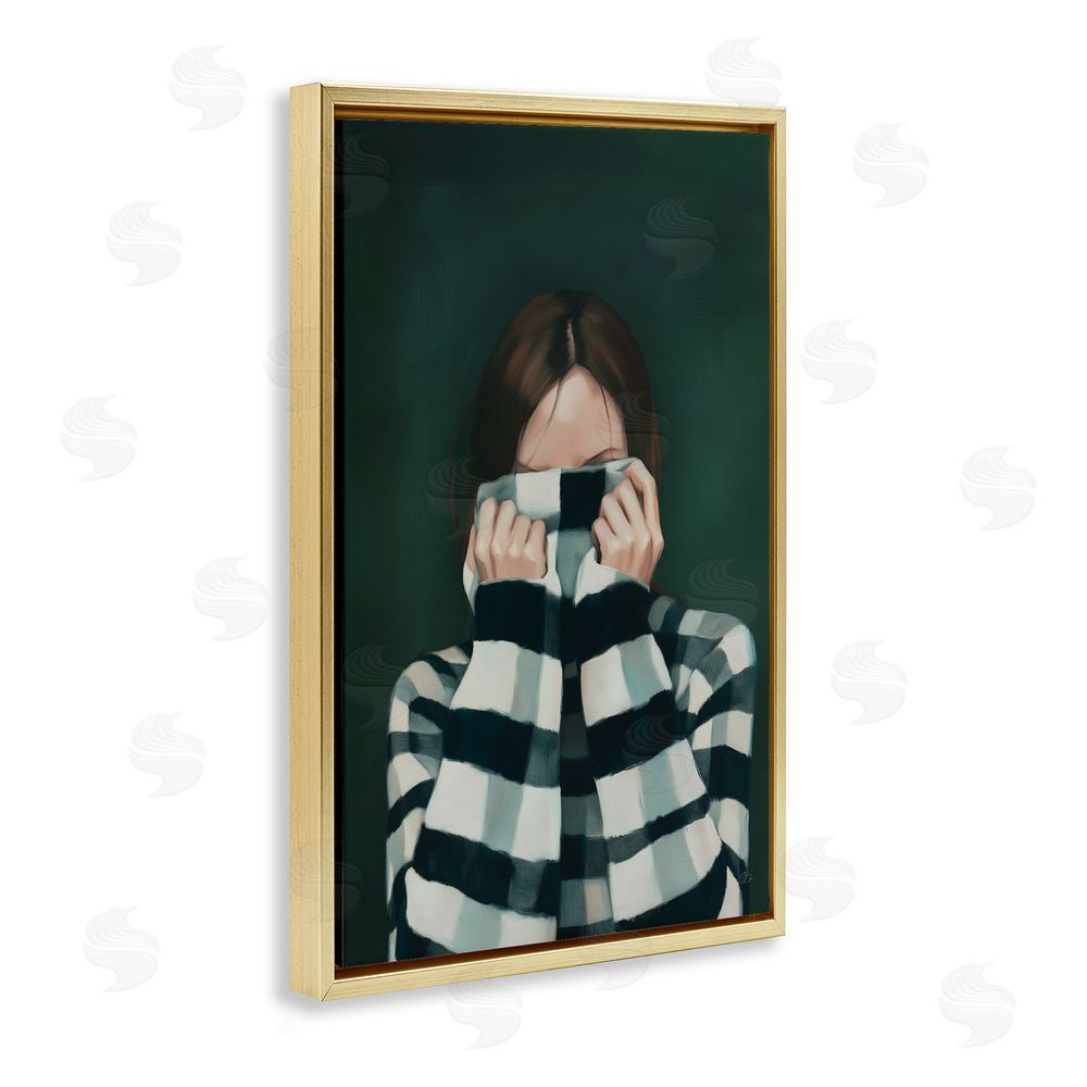 Ros Ruseva Warmed Striped Sweater Portrait Gold Floating Framed Canvas Wall Art Print