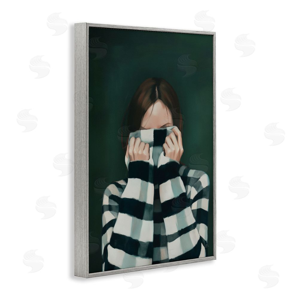 Ros Ruseva Warmed Striped Sweater Portrait Gray Framed Giclee Wall Art Print