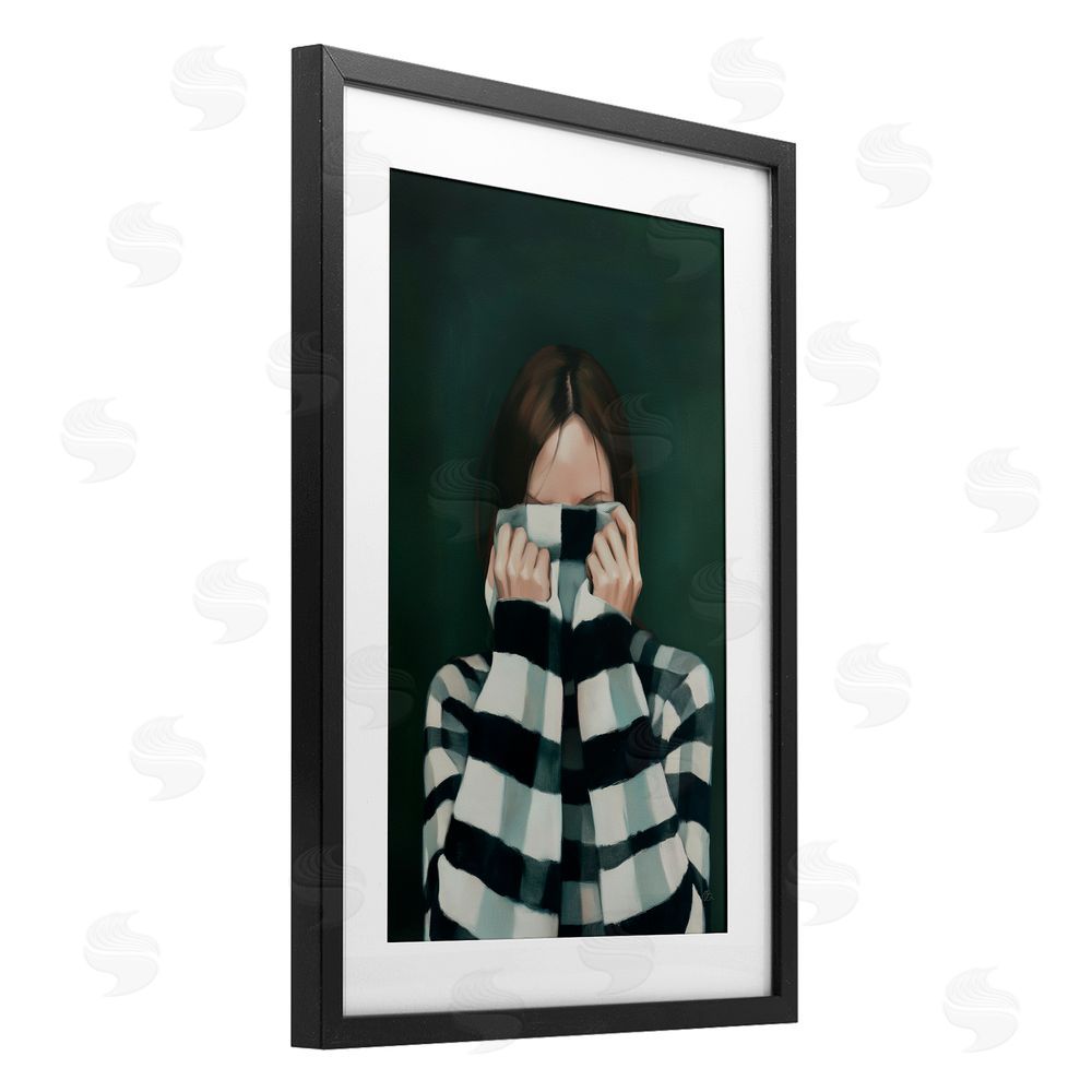 Ros Ruseva Warmed Striped Sweater Portrait Black Framed Print Under Glass with White Mat Wall Art