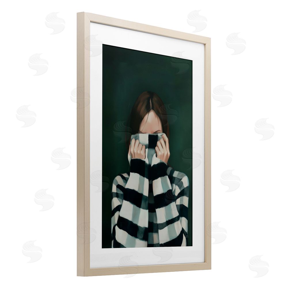 Ros Ruseva Warmed Striped Sweater Portrait Brown Framed Print Under Glass with White Mat Wall Art