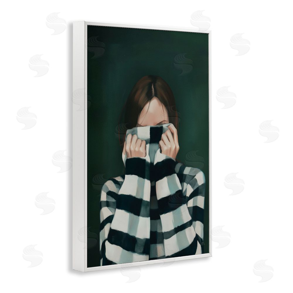 Ros Ruseva Warmed Striped Sweater Portrait White Framed Giclee Wall Art Print