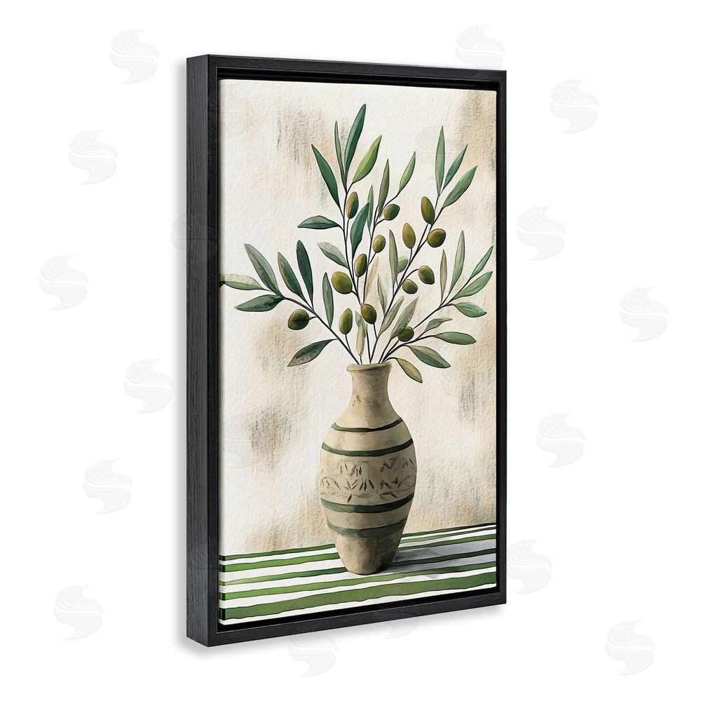 Creative Studio Vase of Olive Branches Black Floating Framed Canvas Wall Art Print