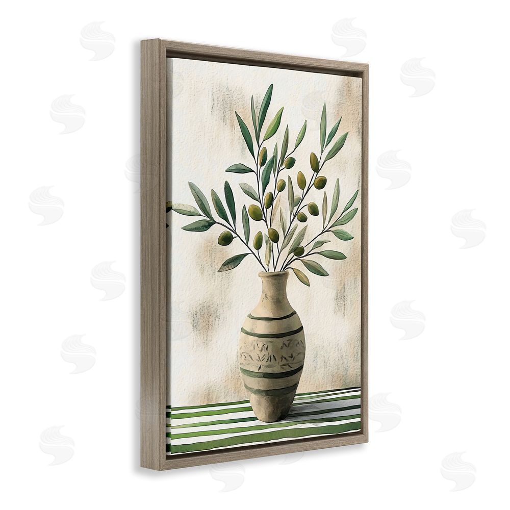 Creative Studio Vase of Olive Branches Brown Floating Framed Canvas Wall Art Print
