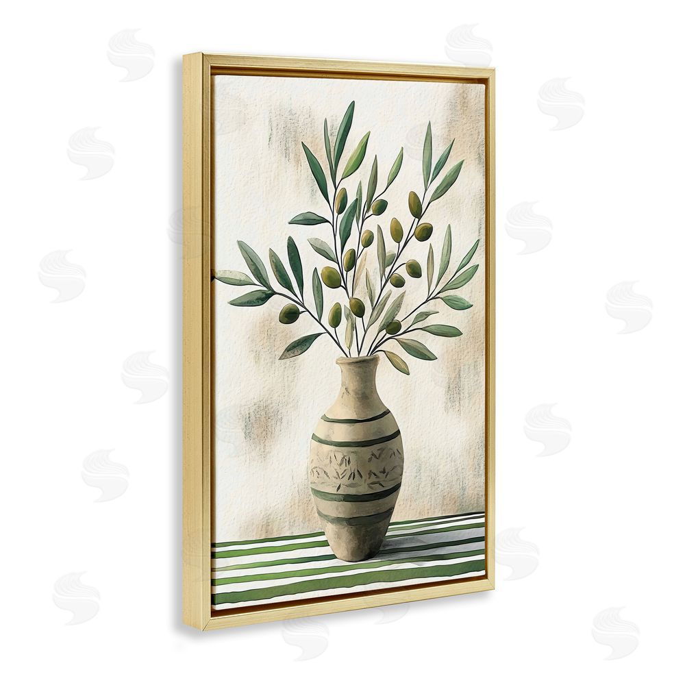 Creative Studio Vase of Olive Branches Gold Floating Framed Canvas Wall Art Print