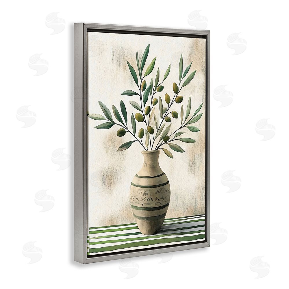 Creative Studio Vase of Olive Branches Gray Floating Framed Canvas Wall Art Print