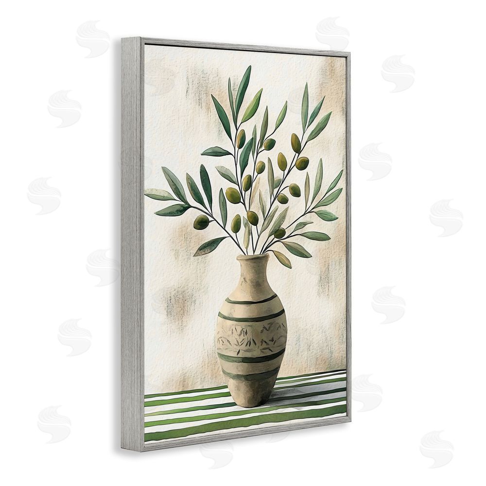 Creative Studio Vase of Olive Branches Gray Framed Giclee Wall Art Print