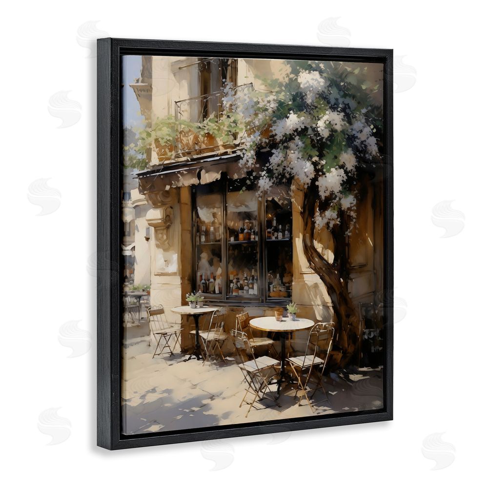 Creative Studio Sunlit French Cafe Terrace Black Floating Framed Canvas Wall Art Print
