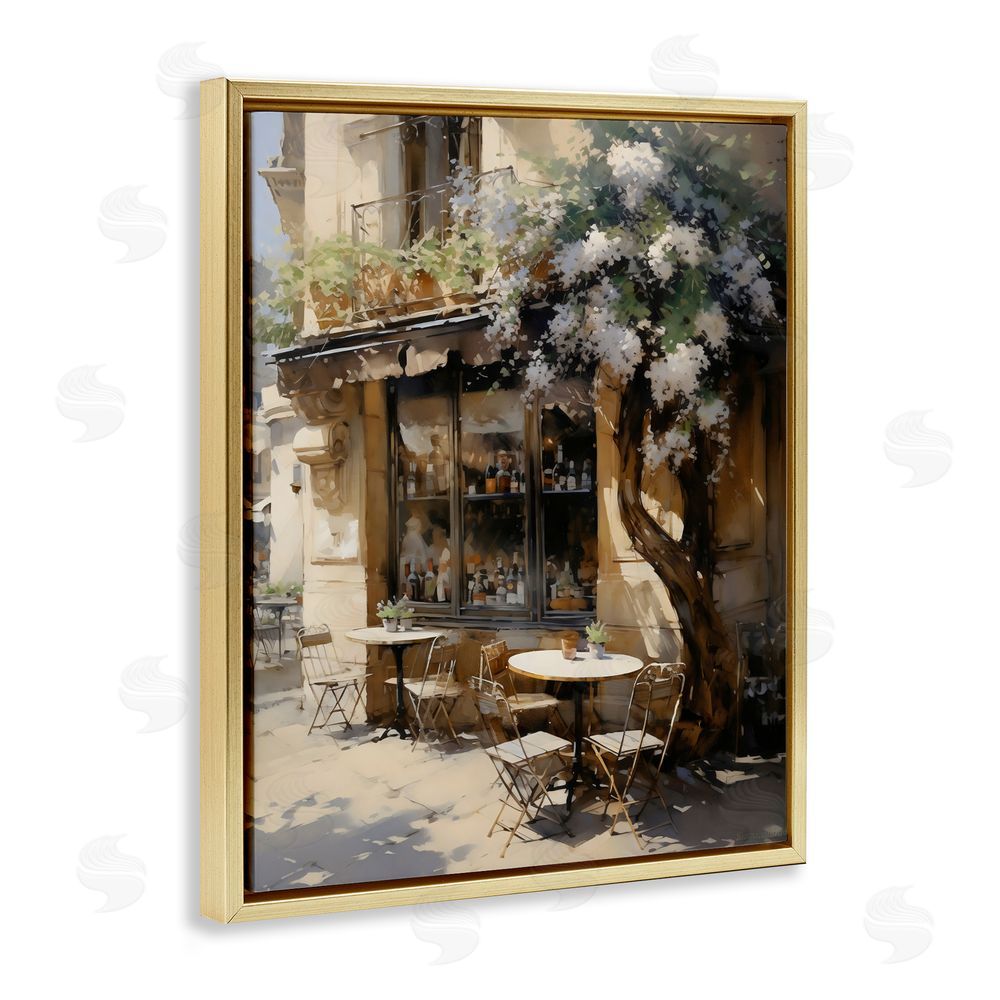 Creative Studio Sunlit French Cafe Terrace Gold Floating Framed Canvas Wall Art Print