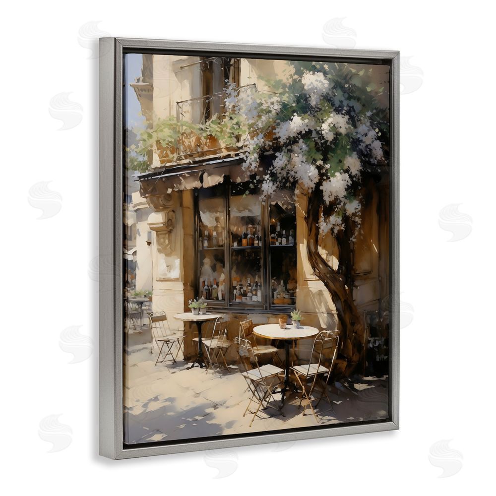 Creative Studio Sunlit French Cafe Terrace Gray Floating Framed Canvas Wall Art Print