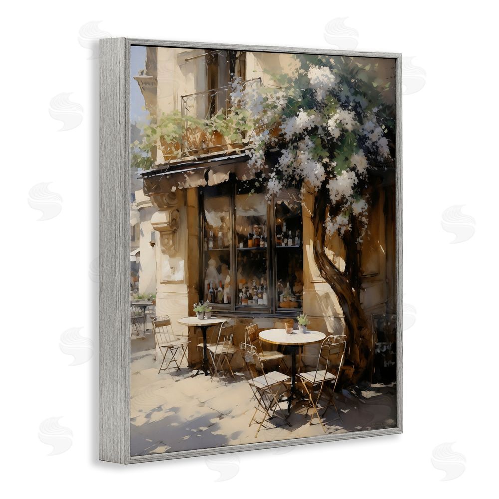 Creative Studio Sunlit French Cafe Terrace Gray Framed Giclee Wall Art Print