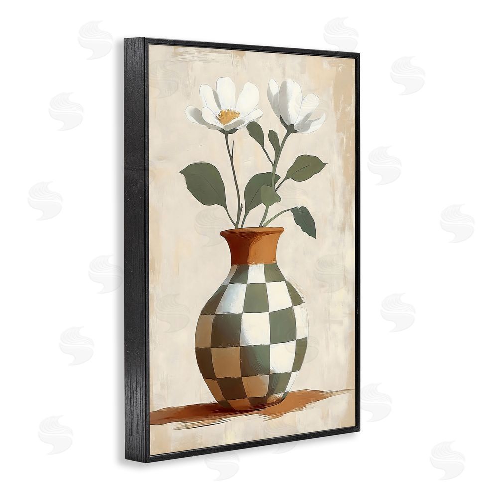 Creative Studio Checkboard Green Flower Vase Black Framed Giclee Wall Art Print