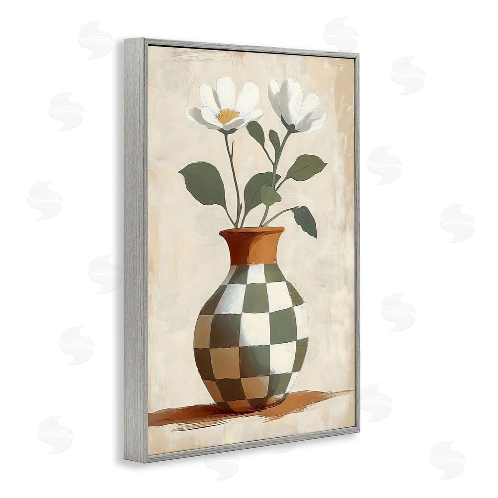 Creative Studio Checkboard Green Flower Vase Gray Framed Giclee Wall Art Print