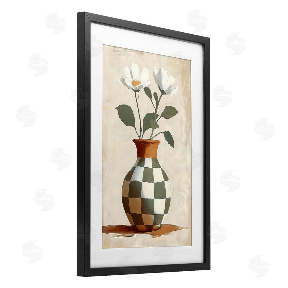 Creative Studio Checkboard Green Flower Vase Black Framed Print Under Glass with Matting Wall Art