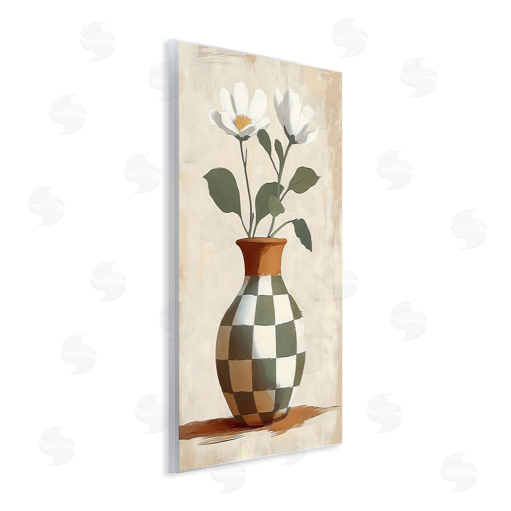 Creative Studio Checkboard Green Flower Vase Wall Plaque Art Print with White Foil Wrap
